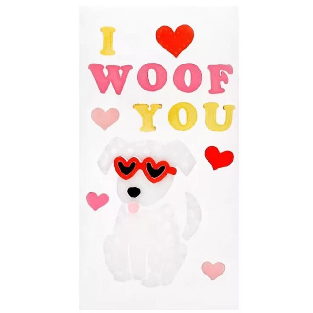 NEW Cute Window Gel Cling Stickers Hearts Valentines Day‎ Puppy Love I Woof You!